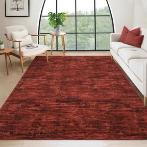 RUGSREAL Living Room Area Rug 9x12 Washable Rug Non-Slip Stain Resistant Modern Abstract Bedroom Rug Contemporary Throw Floor Carpet for Dining Room Solid Area Rug for Home Office, Red