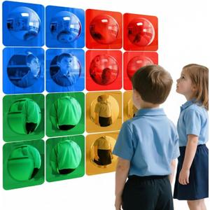 Geiserailie 16 Pcs Acrylic Sensory Wall Bubble Mirror Color Convex Mirror Toys for Preschool Classroom, Daycare Calming Corner Supplies Pet Enrichment (6.4 x 6.4 Inch,Red,Yellow,Green,Blue)