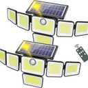 Solar Outdoor Lights, 3000LM Solar Flood Lights with 401 LED, 6 Heads Motion Sensor Light 360 Beam Angle, IP65 Waterproof,3 Adjustable Brightness, Remote Control Security Light 2 Packs