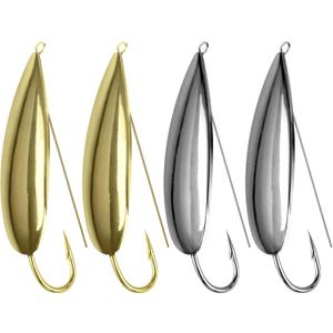 QualyQualy Weedless Spoon Fishing Lures for Saltwater, Minnow Fishing Spoon Hard Bait for Redfish Bass Tourt Northern Pike, 4PCS (3.4in-4/7oz, Gloden & Silver-4Pack)