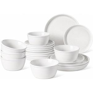 LE TAUCI Ceramic Plates and Bowls Set for 6, 18-Piece Ceramic Dinnerware Set, Farmhouse Dishes Set, Microwave & Dishwasher Safe, Stackable, 10" Dinner+8" Salad Plates+6" Bowls, White