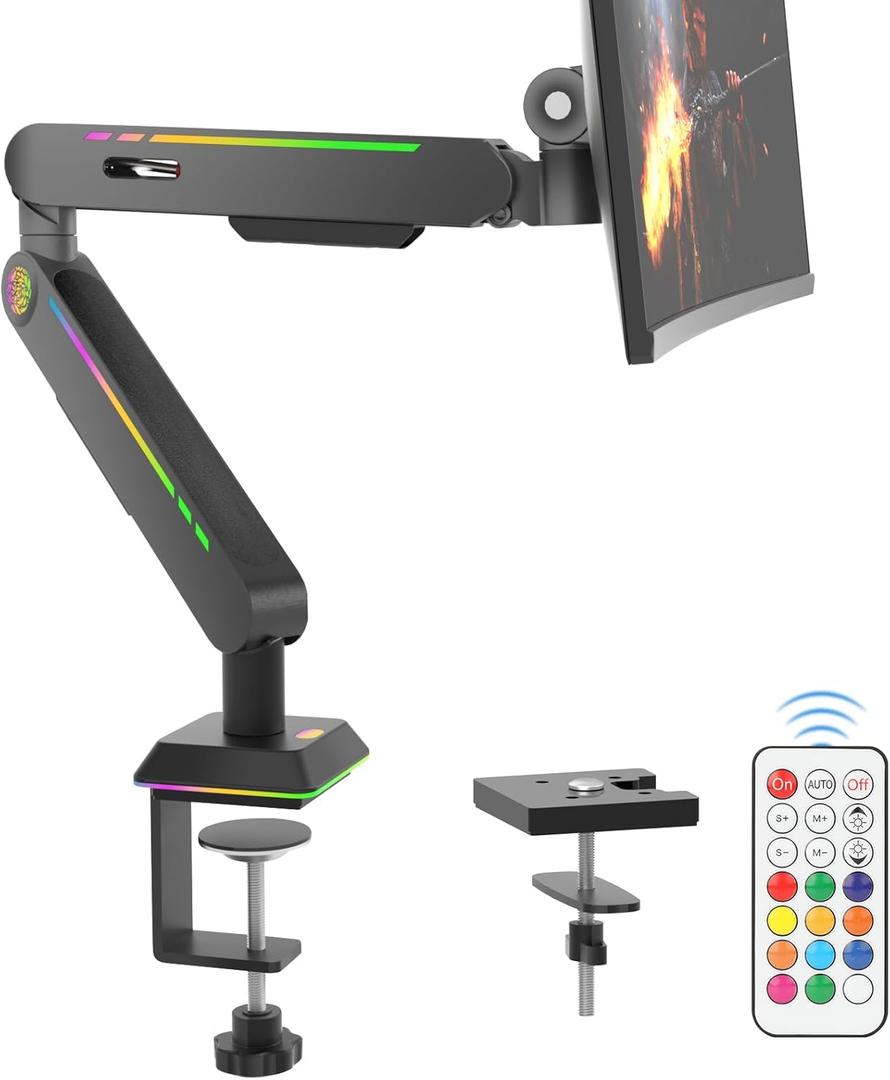 Monitor Stand Arm, Dynamics Touch Function, RGB Single Monitor Stand ArmFits 17-32" Screens,Support up to 19.84 lbs,Adjustable Desk Mount,Gas Spring Clamp Monitor Arm,Quick Release Plate