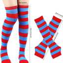 2 Sets Striped Socks and Gloves Over Knee Thigh High Stockings for Halloween Women Thing 1 Thing 2 Cosplay Costume, 24in Long