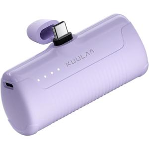 Kuulaa Portable Charger USB C Power Bank 4500mAh Small Portable Phone Charger Android Compact Plug in Battery Pack Portable Compatible with iPhone 15, Samsung Galaxy, Moto, LG, Pixel, Purple