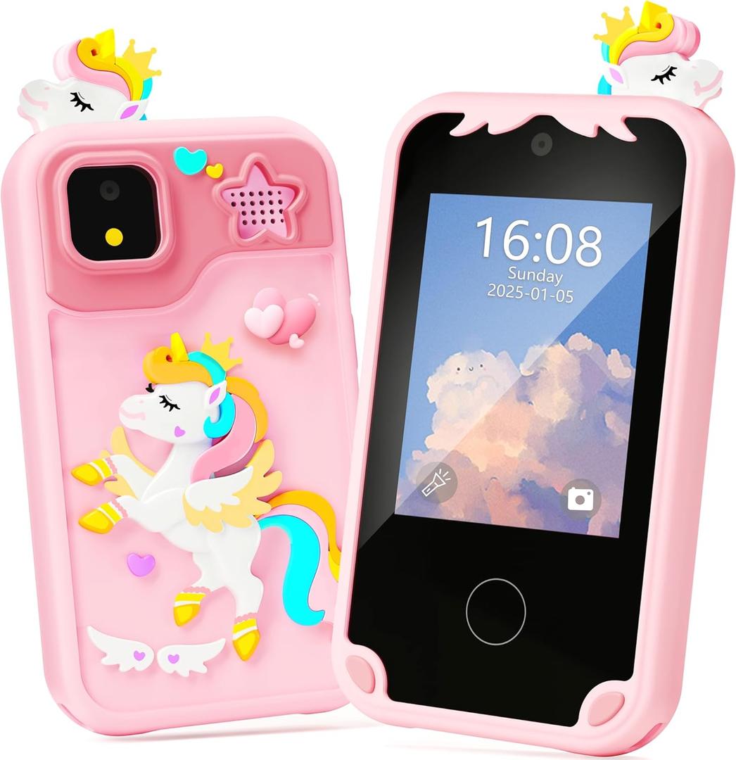 Kids Phone for Girl Toys, Christmas Birthday Gifts for Age 3-10 Year Old Girls Boys Toys, Kids Toddler Smart Phone, Detective Educational Learning Toys with 2.8" Touchscreen, Music Video Game (Pink)