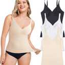 LODAY Compression Tank Tops for Women Tummy Control Shapewear Seamless Body Shaper Workout V-Neck Camisole Cami Tops (L)