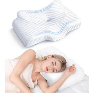 Osteo Cervical Pillow for Neck Pain Relief, Hollow Design Odorless Memory Foam Pillows with Cooling Case, Adjustable Orthopedic Bed Pillow for Sleeping, Support for Side Back Sleepers (Queen(25.5*16.5*5.2/4.1 inches), White)