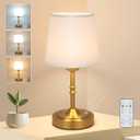 Vintage Gold Cordless Table Lamp with Remote and Touch Control, Wireless Small Led Battery Powered Rechargeable Portable Table Lamp, Dimmable 3 Color Mini Desk Lamp for Home Patio, 1Pack