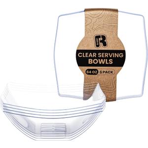 R-kay 6 Pack Extra Large Serving Bowl - 64 Ounce Plastic Serving Bowls For Entertaining - Clear Plastic Bowls For Salads And Snacks - Disposable bowls For All Occasions