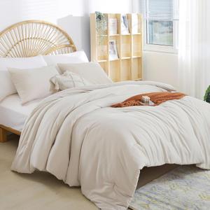 Weigelia Full Size Modern Beige Comforter Set - 3PCS Microfiber for All Season - Soft Lightweight Bed Set for Men, Women and Girls (1 Comforter, 2 Pillowcases)