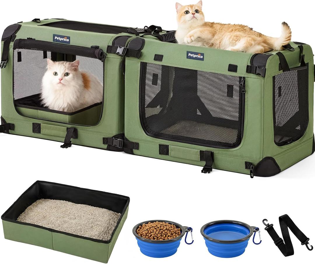 Petprsco Extra Large Cat Carrier for 2 Cats, Fits for Multi‑Cat Car Travel, 48"L x 17"W x 17"H