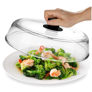 Glass Microwave Splatter Cover – Borosilicate Glass Food Plate Splatter Guard with Vent Hole, BPA-Free, Easy-Grip Silicone Knob, Dishwasher Safe