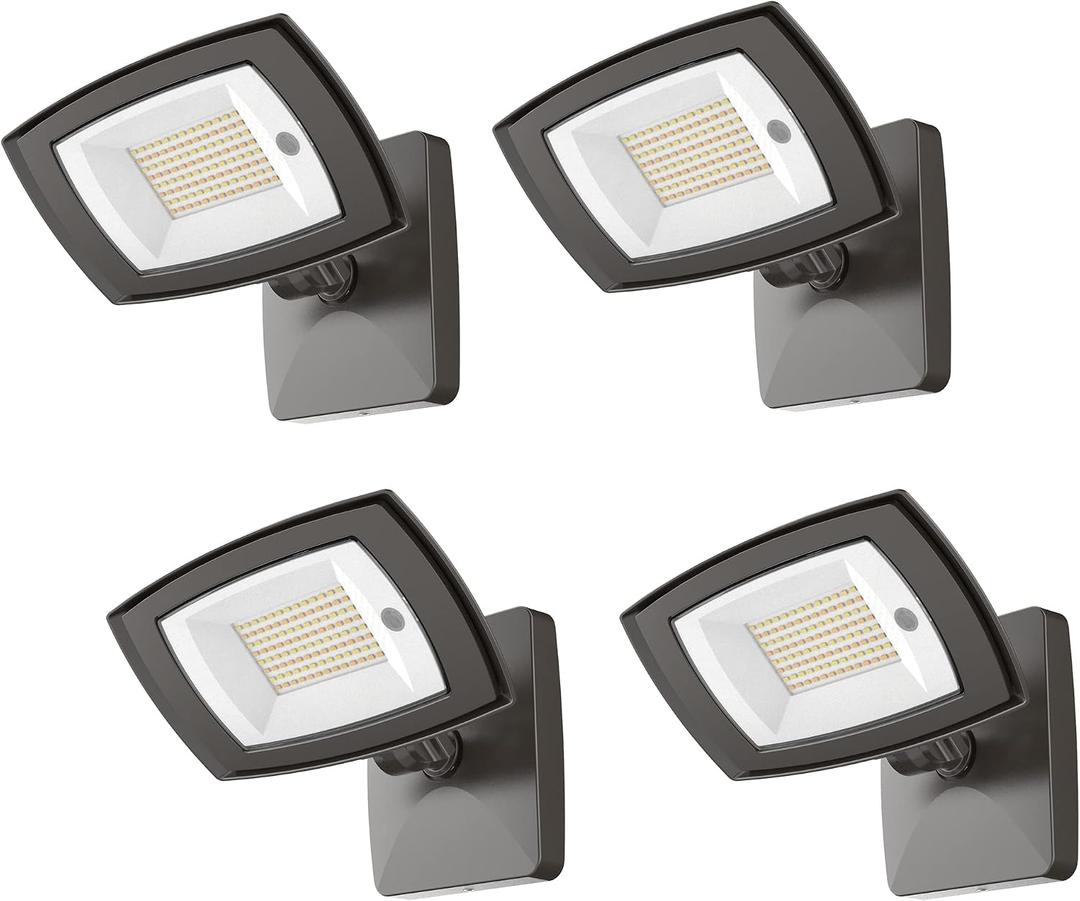 TIERONE 28W LED Flood Light with Remote Control 5 CCT tunable Outdoor LED Security Light for Gardens Garage UL Listed Residential Full Cutoff Wall Pack 3200LM IP65 Waterproof Dark Bronze 4 Pack