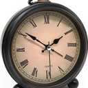 Vintage Retro Analog Alarm Clock, 4 inch Super Silent Non Ticking Small Clock with Night Light, Battery Operated, Simply Design, for Living Room, Bedroom, Bedside, Desk, Gift Clock (Roman)