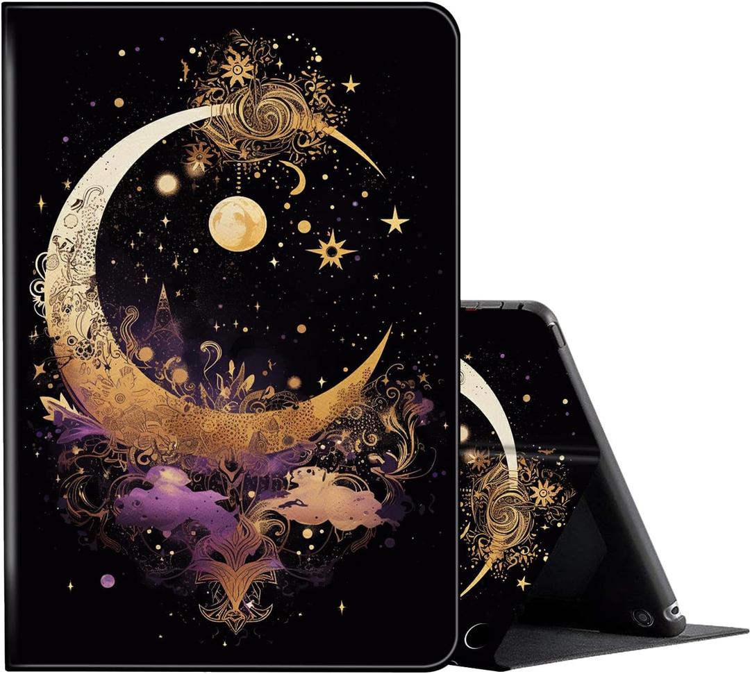 FUYOCWE for Fire HD 10 Tablet Case (13th Generation,2023 Release,10.1"), PU Leather Multi-Angle Folding Stand Smart Flip Cover for Amazon Kindle Fire HD 10 13th Gen-Gold Moon Star