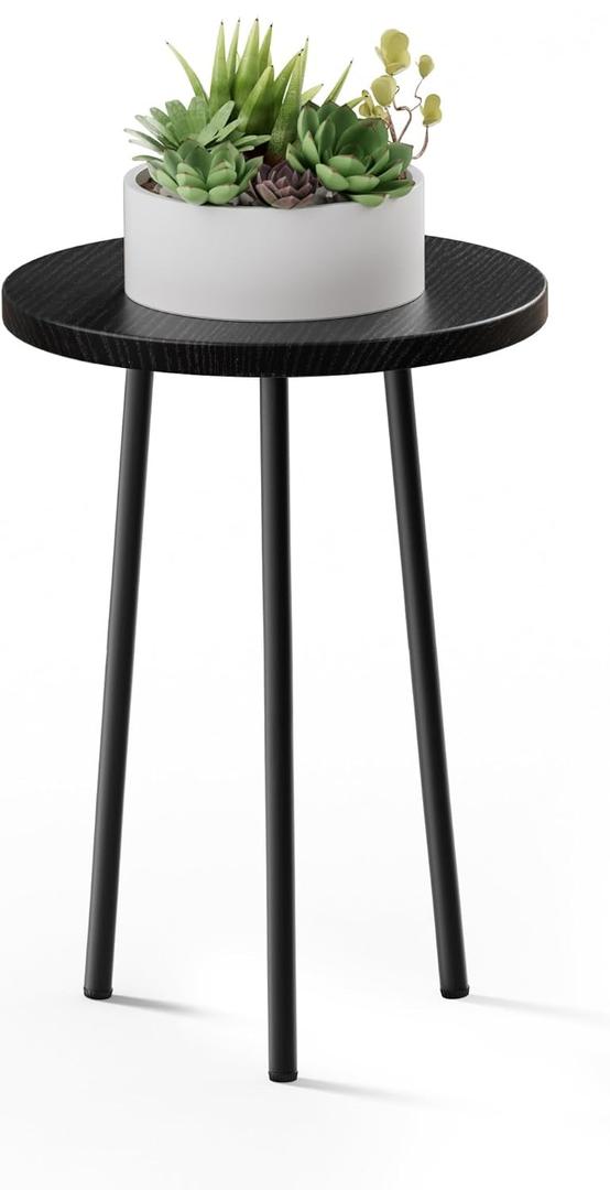 Plant Stand Indoor 1Pack: Corner Wood 20 Inch Plant Stand Mid Century Modern Decor - Small Round Plant Table for Indoor Plants - Outdoor Plant Holder for Patio Living Room Bathroom Office (Black)