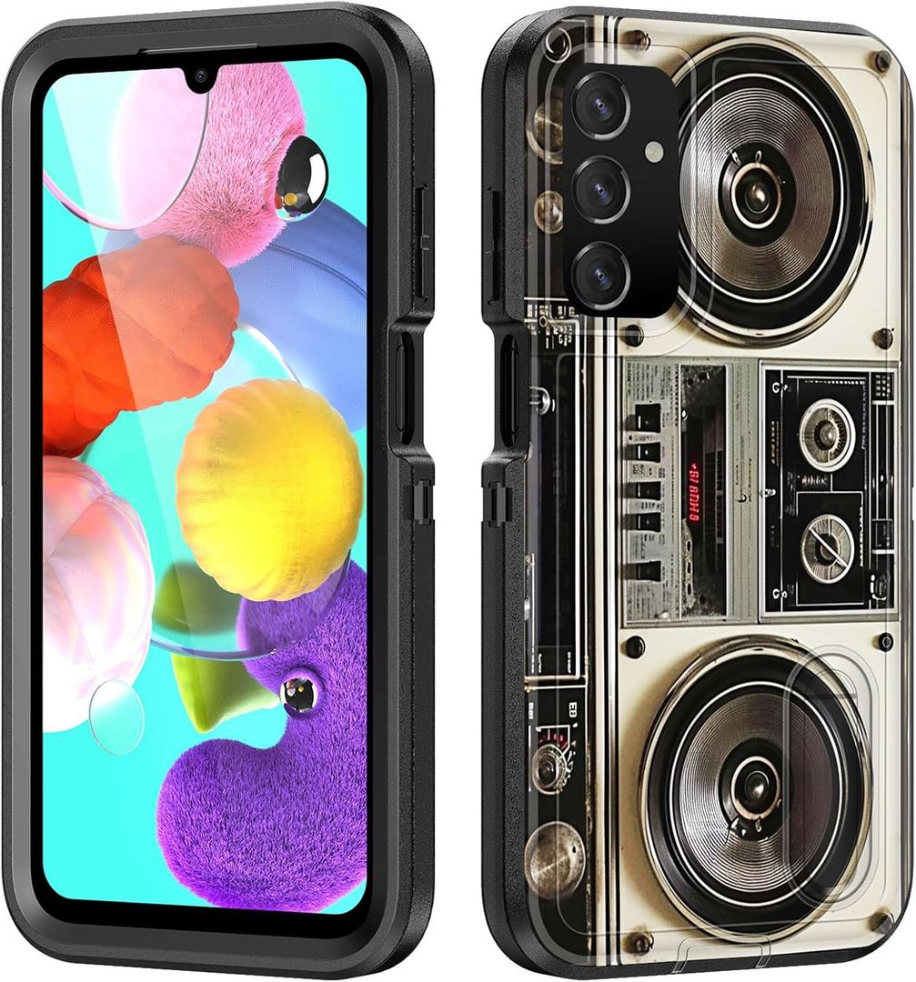 for Galaxy A15 5G Case with Built in Kickstand,Shockproof/Dustproof/Drop Proof 3-Layer Military Grade Protective Cover for Samsung Galaxy A15 5G 6.5 inch 2024,Vintage 80s Boombox