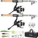 Fishing Pole Combo 2PCS Carbon Fiber Fishing Rod and Aluminum Reel Combos with Carrier Bag Sea Saltwater Freshwater Fishing Rod Reel Kit (6.89 Ft)