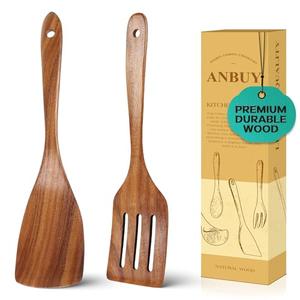 2Pcs Wooden Spatula and Wood Turner for Cooking, Wood Spatulas for Kitchen Use,Spatula Cooking Spoons Utensil Set, Flat Turner Set, Non Scratch