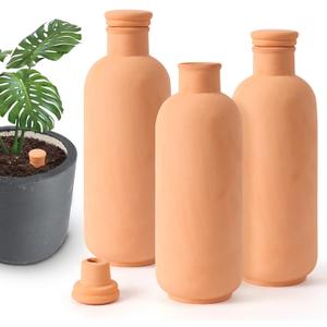 3pcs Terracotta Plant Watering Globes 3.5 * 10inch Terracotta Watering Pots Self Watering Planter 900ml for Indoor Outdoor Plants Clay Plant Watering Globes Planter Insert Watering Pots