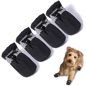 Dog Shoes Dog Boots & Paw Protector, Anti-Slip Sole Winter Dog Booties with Reflective Straps Dog for Small Medium Dogs 4PCS (Black, Size 5: 1.77"(Width)