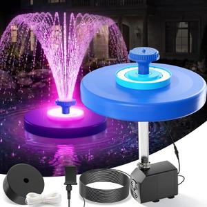 Large Pond Fountain,Floating Pool Fountain with LED Lights,Big Floating Water Fountain Pump,Pond Fountain Aerator with Anchor,Outdoor Pool Water Feature for Pond,Garden (Corded Electric)-Dark Blue