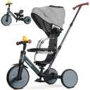 RIDYEE 8-in-1 Tricycle for 1.5-5 Years, Tool-Free Switch, Toddler Tricycle with Parent Steering Control Handle for 1.5 to 5 Yrs, Toddler Trike 1.5-3 Years with 5-Point Harness and Large Canopy, Grey