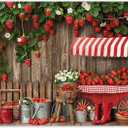 7x5ft Fabric Wooden Board Strawberry Backdrop Red Sweet Fruit Farm Market Stall Fence Photography Background Women Girls Birthday Party Decorations Photo Props