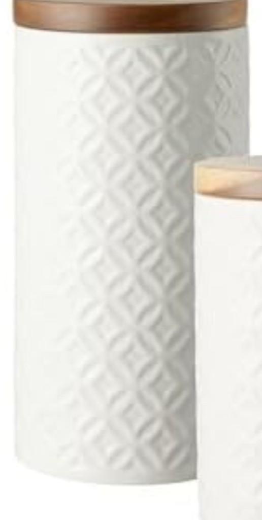 Embossed Ceramic Canister Storage Jars Food Containers with Airtight Acacia Wood Lids for Kitchen Countertop or Home Deco, 1 Piece