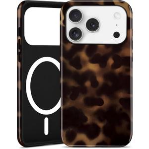 Jusy Compatible with MagSafe Brown Tortoise Shell Print Case for iPhone 17 Pro, Amber Trendy Luxury Magnetic Soft TPU and Hard PC Protective Phone Cover for Women Girls - Tortoise Shell