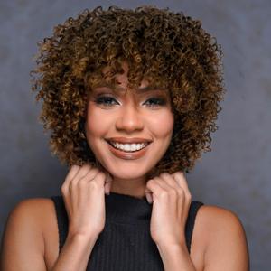 Short Curly Afro Wig With Bangs for Women Kinky Curly Wigs Ombre Brown Afro Wig Heat Resistant Fluffy Synthetic Wigs T30# Short Curly Afro Wig With Bangs for Women Kinky Curly Wigs Ombre Brown Afro Wig Heat Resistant Fluffy Synthetic Wigs T30#