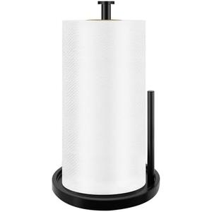 Paper Towel Holder Countertop, Standing Paper Roll Holder with Anti Slip Weighted Base, Stainless Steel Freestanding Paper Towel Holder for Kitchen, Black