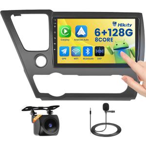 Hikity 6+128G Android 13 Car Stereo for Honda Civic 2013-2017, 9 Inch IPS Touch Screen Radio with Wireless Apple Carplay Android Auto, Bluetooth GPS WiFi 32EQ DSP FM RDS SWC+Mic, AHD Backup Cam