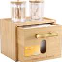 Disposable Face Towel Holder Bamboo Storage Box with 60 XL Towels, Cotton Balls Holders, Facial Towels Container Box with Drawer, Towel XL Organizer for Bathroom, Makeup Remover Dry Wipes Washcloths