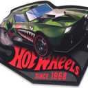 Mattel Hot Wheels Green Shark Car Embossed Metal Sign - Large Hot Wheels Wall Decor for Kids' Bedroom or Man Cave