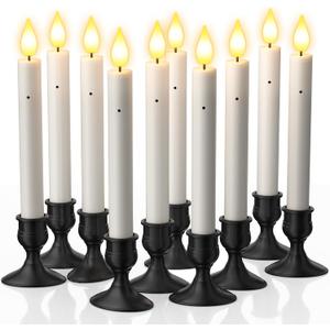 PChero 10 PCS Window Candles with Dusk to Dawn Sensor, 7.2" Flameless Taper Candles Battery Operated with Black Holders, LED Candle Sticks Christmas Window Lights for Home Christmas Holiday Decor