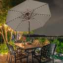EliteShade USA 10-Year-Non-Fading 9ft Market Patio Umbrella, Commercial Grade Table Sun Umbrella with 80 Solar LED Lights, Crank Open, Windproof & UPF 50+ UV Protection for Garden, Deck, Pool, Backyard, Mushroom