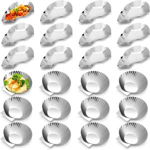 Honeydak 24 Pcs Stainless Steel Oyster Shells and Grillable Scallop Shells Reusable Large Grilling Pan Baking Dish for Cooking Oysters, Shrimp, Seafood, Scallops, Clams, Silver