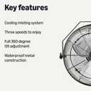 Amazon Basics 18" Outdoor Heavy-Duty Misting Fan, Wall-Mounted, Industrial, Waterproof (IP44), With Tilt Head, Metal Blades, Dual Ball Bearing Motor, 3 Speeds Up to 1550 RPM and 3781 CFM, Black