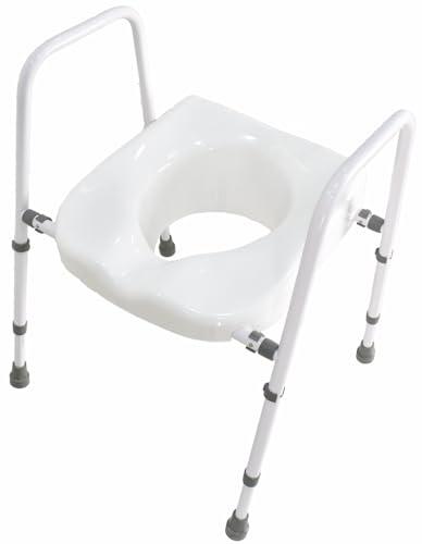 Raised Toilet Seat, Adjustable Height and Width Elevated Toilet Seat with Handles, Commode Chair for Toilet, Extra-Wide Seat, Bedside Commode, White