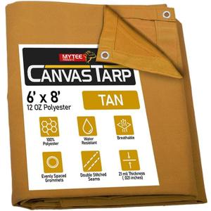 Mytee Products 6' x 8' Tan Canvas Tarp 12oz Heavy Duty Water Resistant