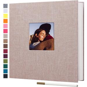 potricher Large Photo Album Self Adhesive 4x6 5x7 8x10 Pictures Linen Cover 40 Blank Pages Magnetic DIY Scrapbook Albums with A Metallic Pen (Beige)