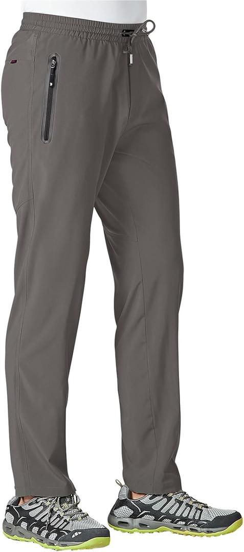 TBMPOY Men's Lightweight Hiking Travel Pants Athletic Outdoor Sports Elastic Waist Water Resistant Sweatpants 2 Pockets (Large, A15-steel Gray)