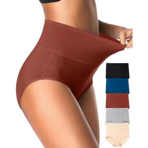 Eiggam Tummy Control Underwear Soft High Waisted Underwear Full Coverage Briefs Breathable Postpartum Cotton Womens Panties (M)