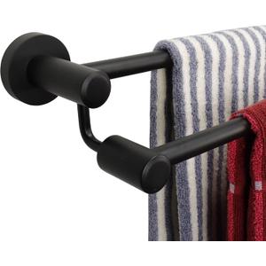 TocTen Double Bath Towel Bar - Thicken SUS304 Stainless Steel Towel Rack for Bathroom, Bathroom Accessories Double Towel Rod Heavy Duty Wall Mounted Towel Holder (Black,24IN)
