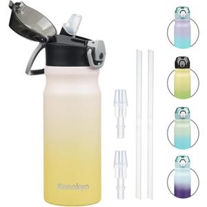 Konokyo 18 oz Insulated Water Bottle with Straw Lid, Stainless Steel Vacuum Sports Water Bottle, Leak-Proof Reusable Metal Flask with Carry Loop, BPA-Free Travel Bottle for Gym, School, Office