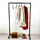 MBQQ Industrial Pipe Clothing Rack,36.2in Length Vintage Commercial Grade Pipe Clothes Racks,Rolling Rack for Hanging Clothes Retail Display,Heavy Duty Steampunk Iron Garment Racks,Retro Black
