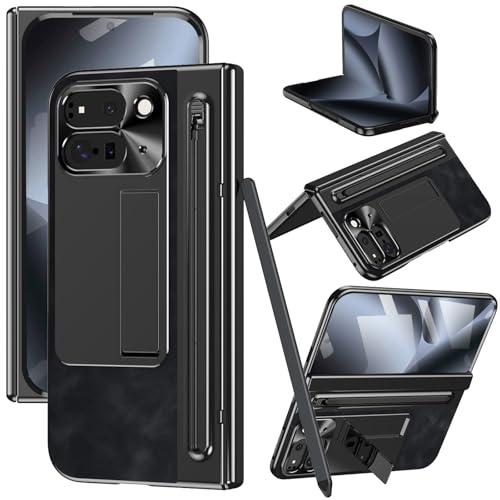 YQODSZ for Google Pixel 10 Pro Fold Case with S Pen Holder & Stylus, Retro PU Leather Phone Case with Hinge Protection, Screen Protector, Kickstand Protective Case for Google Pixel 10 Pro Fold Black