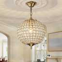 Gold Globe Crystal Chandelier, 12.6" Vintage Sphere Globe Chandelier Pendant Light Small Flush Mount Ceiling Light for Foyer Entryway Hallway Dining Room, 12.6"W X 15.9"H