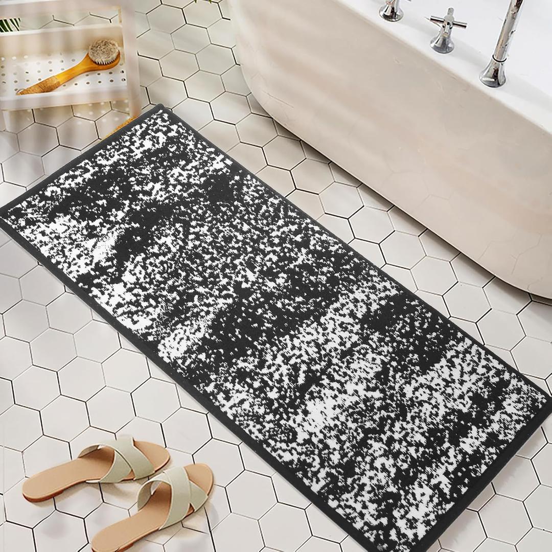 Extra Long Bathroom Rug 59"x 20", Non-Slip Rubber Backing Mat for Kitchen, Ultra Soft and Absorbent, Machine Wash Quick Dry Mat for Tub and Shower, Black (1'8" x 4'11" (Rectangular))
